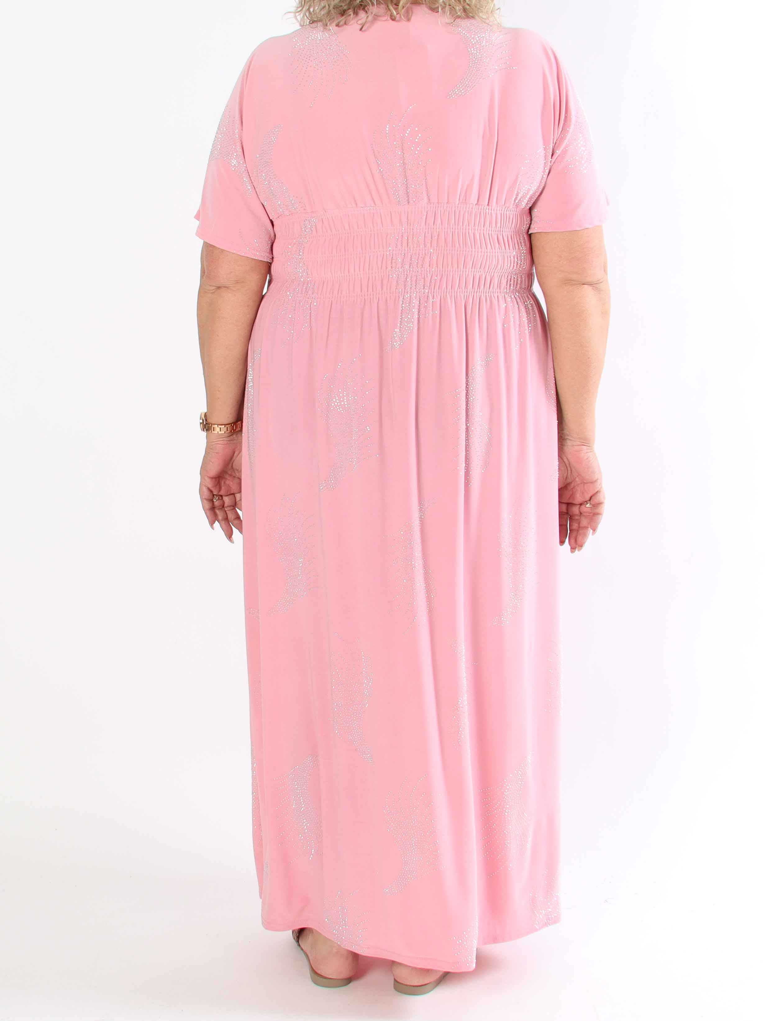 Pams Leaf Crystal - Lang elastisk plus size kjole med mønster af similisten